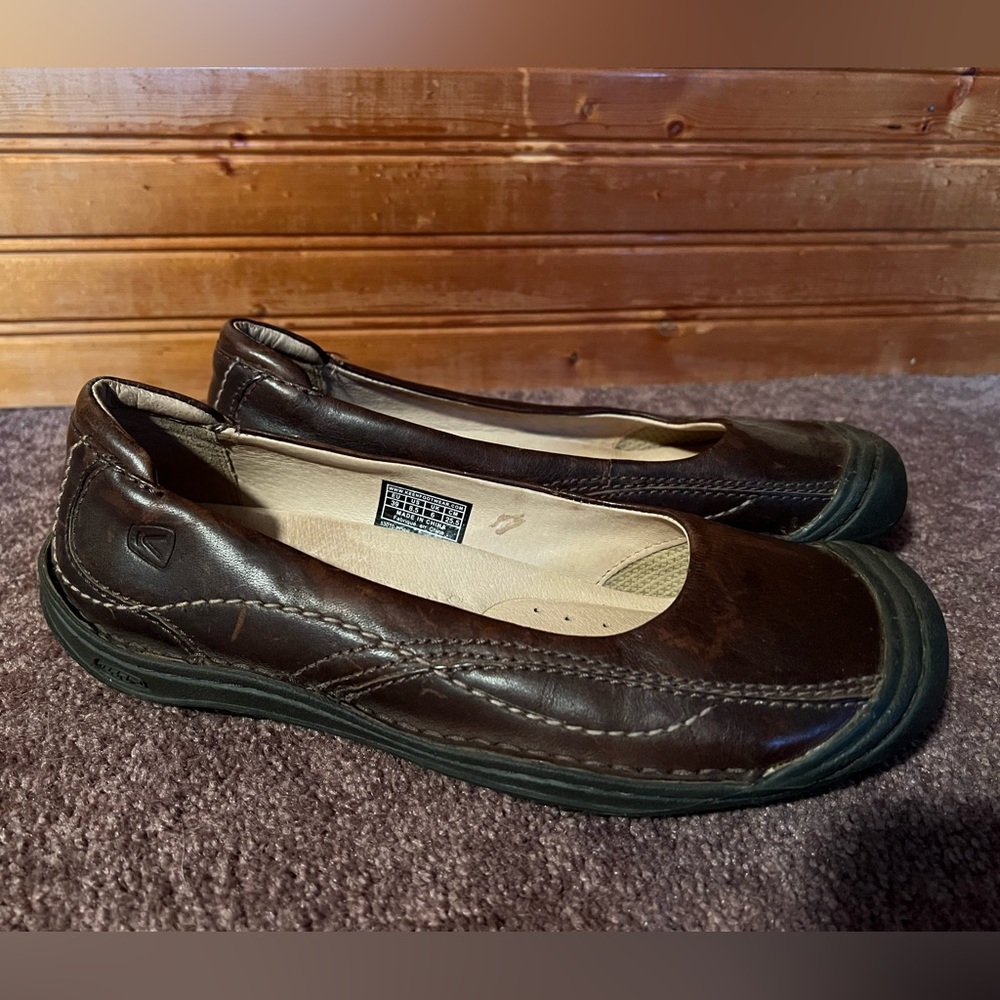 Women’s Keen Brown Leather Slip On Shoes
